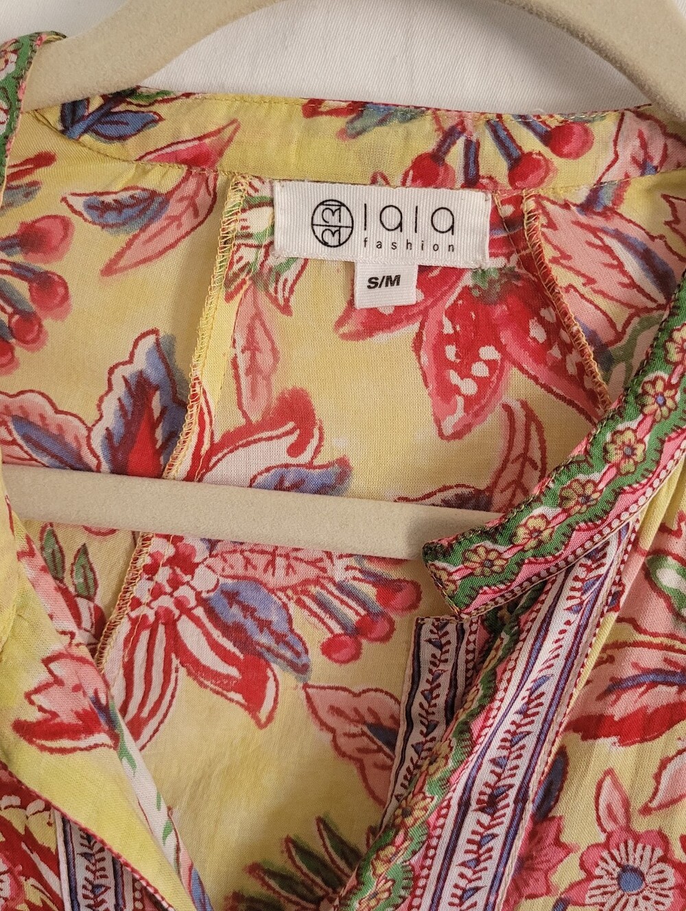LALA Fashion.. Floral Button-Front Maxi Dress in Yellow and Pink 100% Cotton - Picture 6 of 8